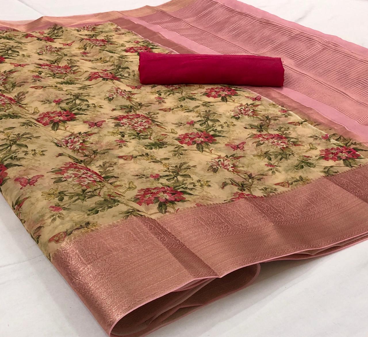 Rajyog Organza Latest Designer Casual Wear Silk Soft Weaving Saree Collection